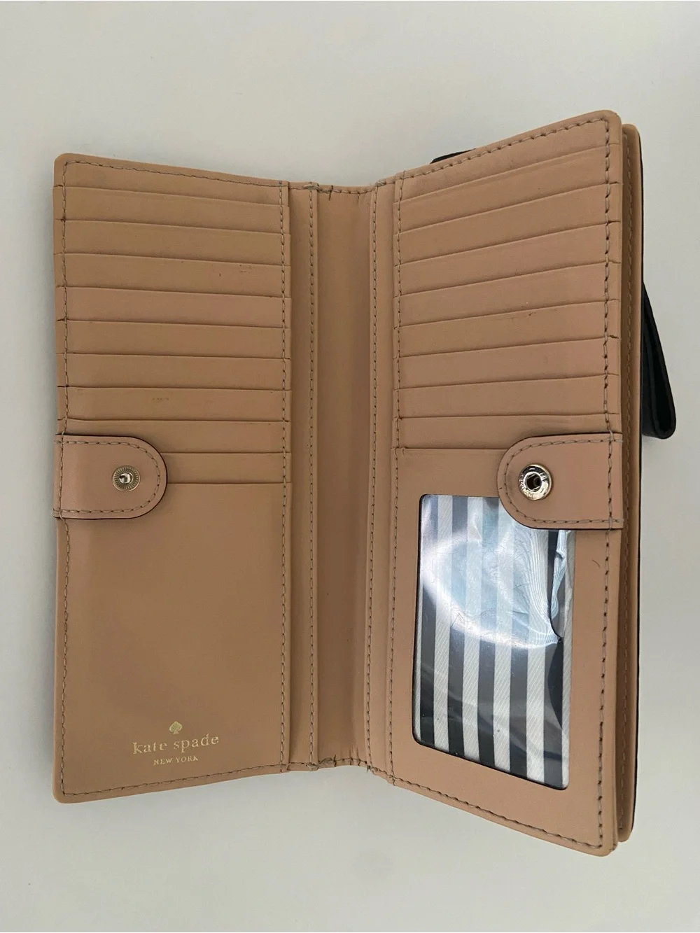 kate spade Black Pebbled Leather Card Holder with Gold Logo